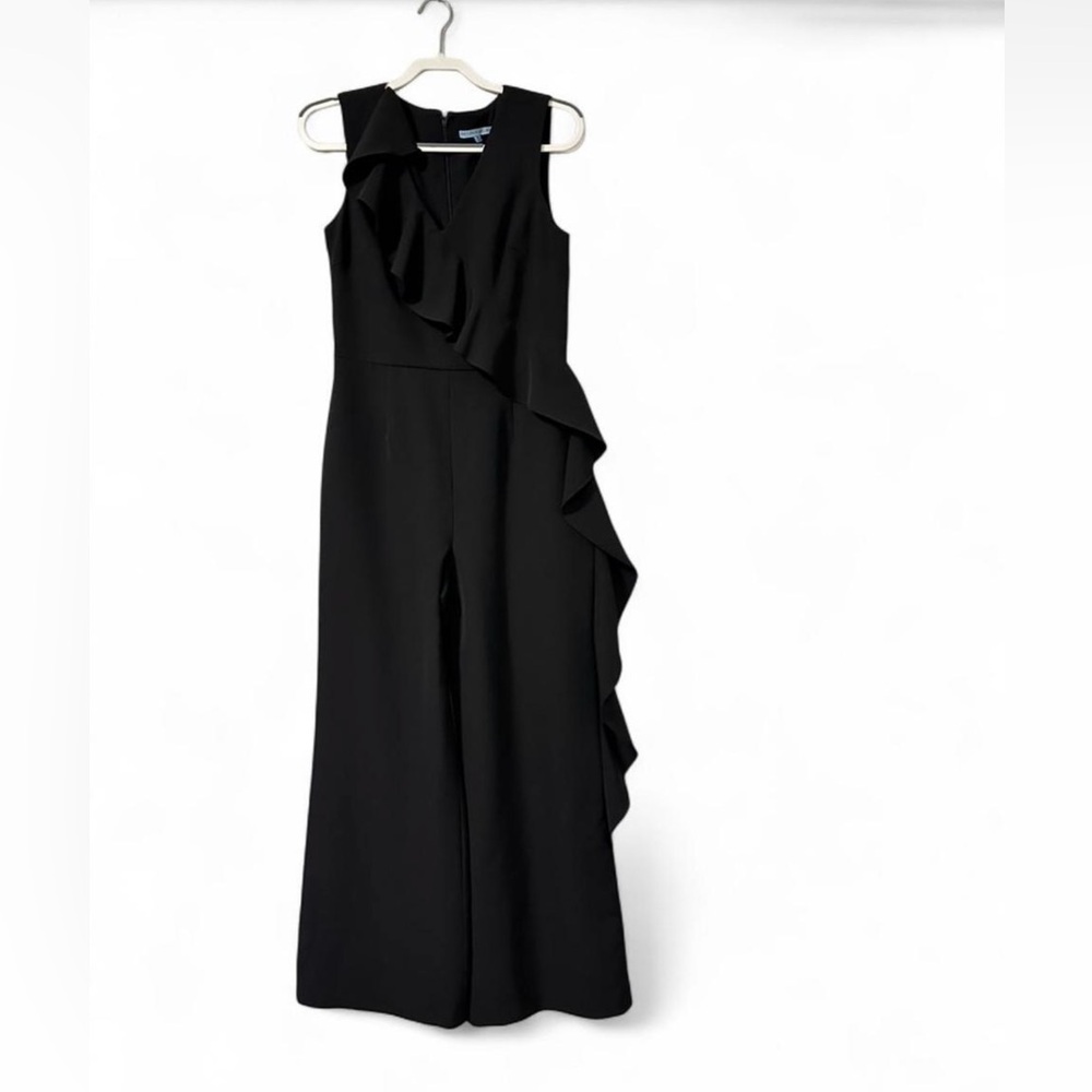 ANTONIO MELANI Black Ruffle-Trim Sleeveless Jumpsuit